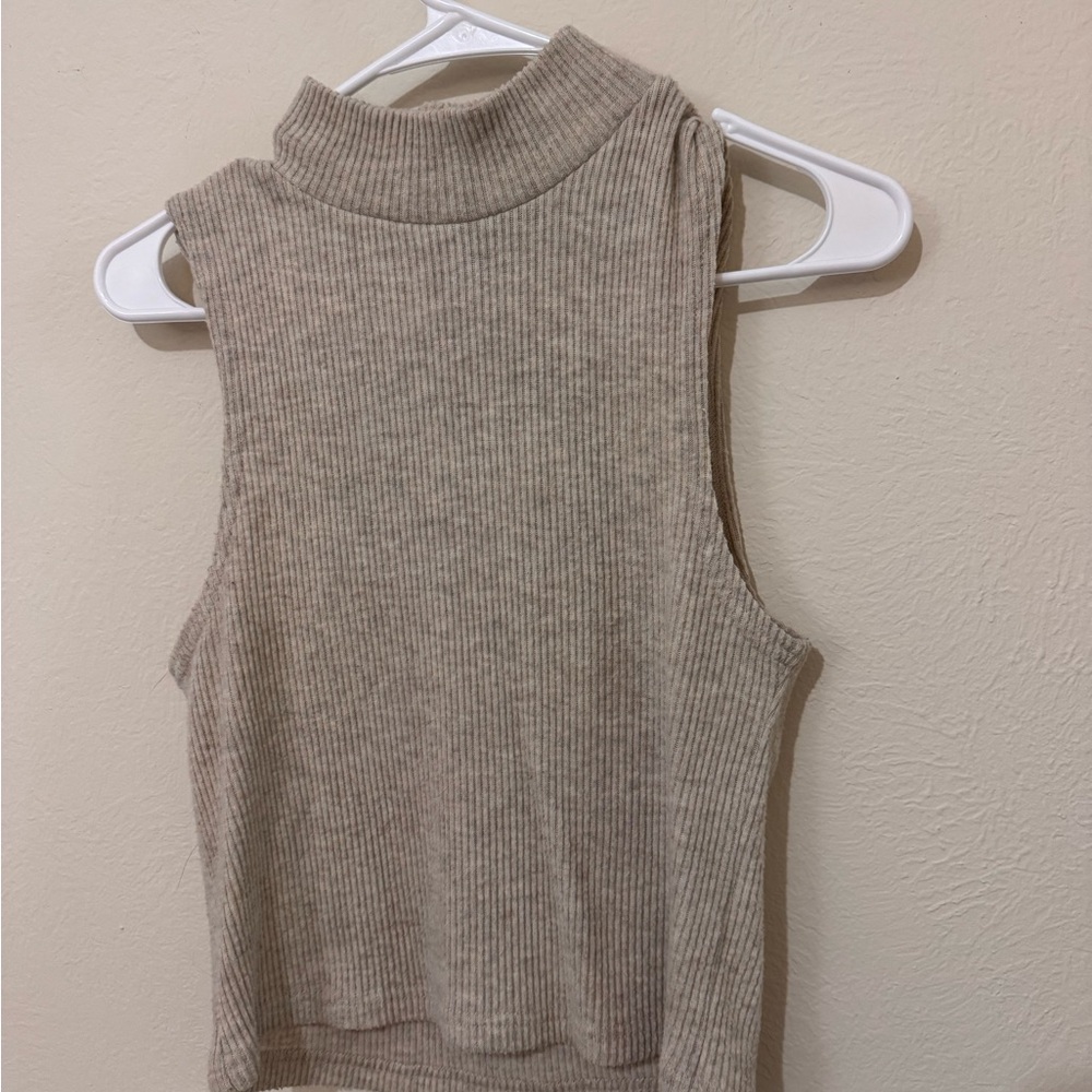 Beige Sleeveless Crop Top